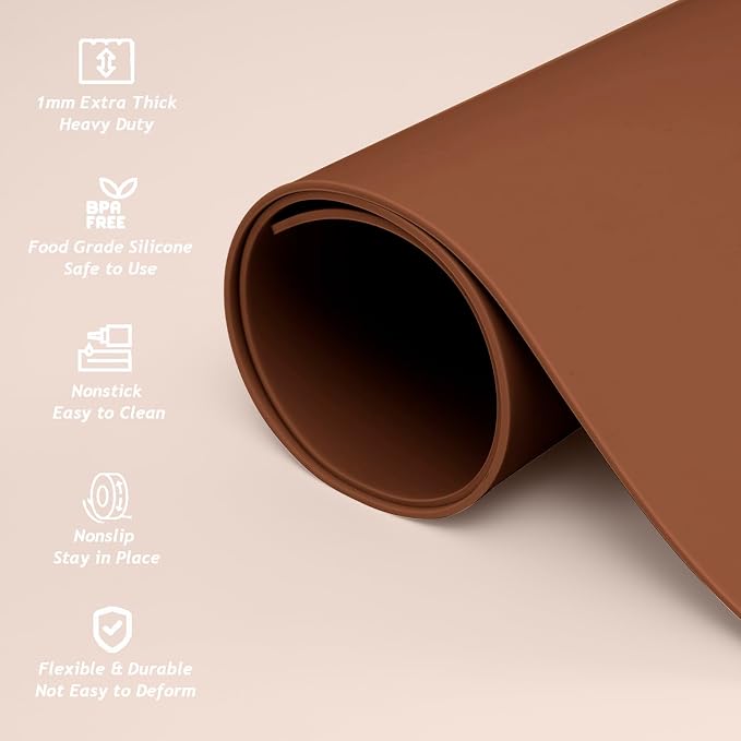 Extra Large Silicone Mat 36" x 24" Heat Resistant Kitchen Counter Table Mat | Place Mats Countertop Protector, Thick Placemats Washable Silicone Mats for Kitchen Counter Dining Table Mat, Brown, SAPID