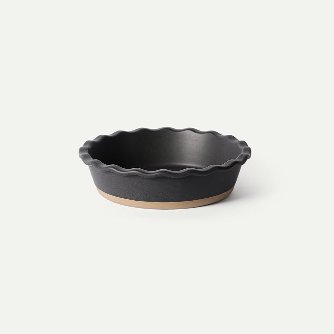 MORA Ceramic Pie Pan for Baking - 9 inch - Deep and Fluted Pie Dish for Old Fashion Apple Pie, Quiche, Pot Pies, Tart, etc - Modern Farmhouse Style Porcelain Ceramic Pie Plate - Liquorice