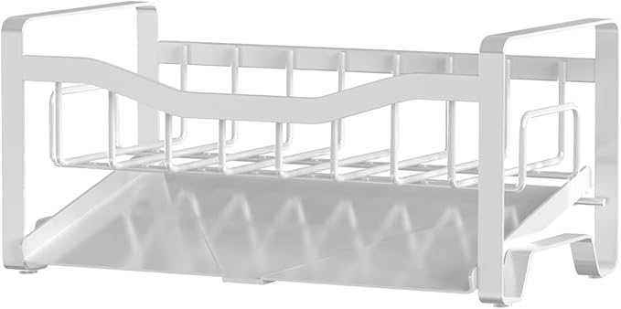 Stainless Steel Kitchen Sink Caddy Organizer with Auto Drain Tray, Sponge Holder for Countertop Storage (White)