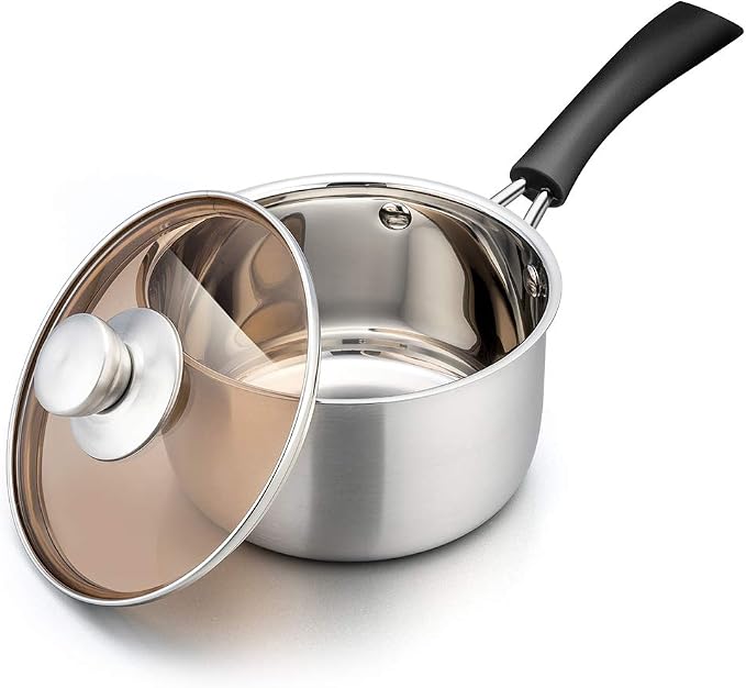 TeamFar Saucepan with Lid, 2 qt Sauce Cooking Pot Milk Pan Stainless Steel | Professional with Long Heatproof Handle for Home Kitchen Restaurant, Healthy & Non Toxic, Multi-use & Dishwasher Safe