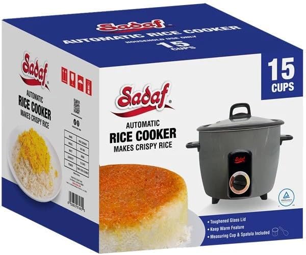 Sadaf One-Touch Automatic Rice Cooker – Electric Persian Rice & Tahdig Cooker - Non-Stick Inner Pot & Auto Shut-Off - Easy to Use Rice Maker - Middle Eastern Cuisine - 15 Cups