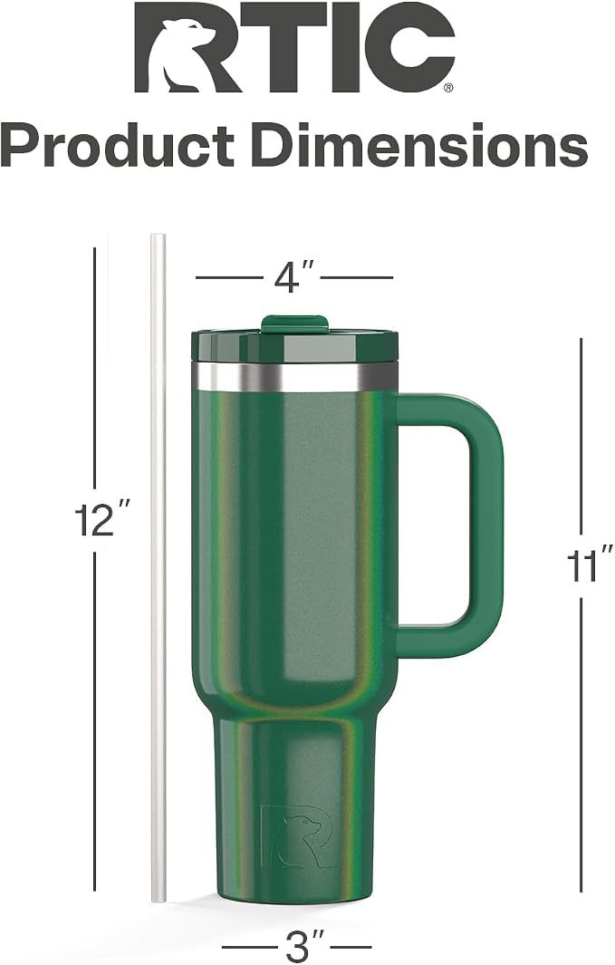 RTIC 40oz Road Trip Tumbler, Insulated, Ceramic Lined, Pine Tree Glitter | with Lid, Handle and Straw, Stainless Steel Metal Cup, Portable for Hot and Cold Drinks, Coffee, Car, Camping, Travel