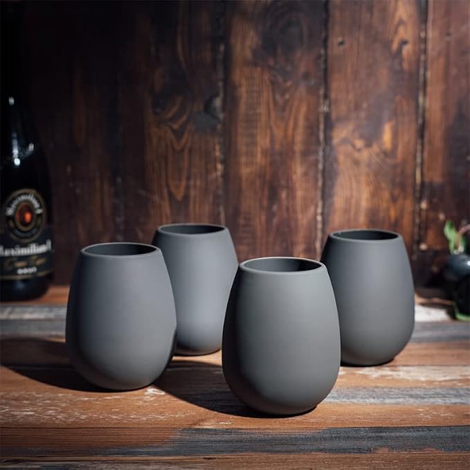 Unbreakable Wine Cups 4" H Set of 4 by The Wine Savant - Reusable & Shatterproof Wine Tumblers for Parties, Picnics, Outdoors, Camping, Bar Party Stemless Wine Cup Aerating, Silicone Drinkware(Black)