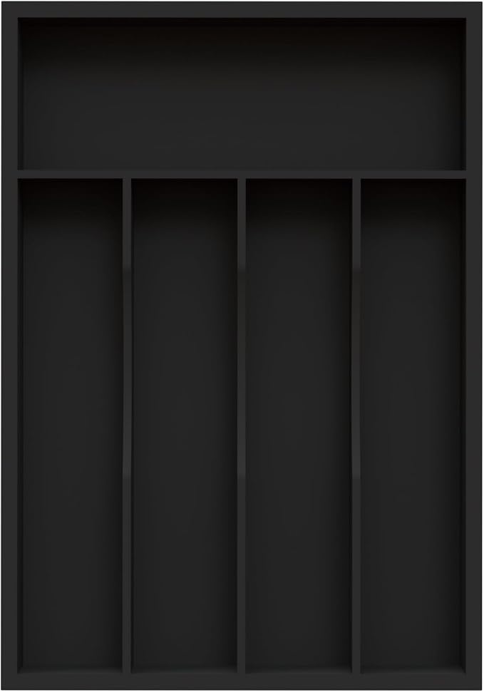 Bamboo Kitchen Sliverware Drawer Organizer (Black, 9.5''W x 13.5''D) | Cutlery Storage Tray with grooved dividers, Multi-purpose flatware storage tray, Utensil holder for folks/spoons/tableware