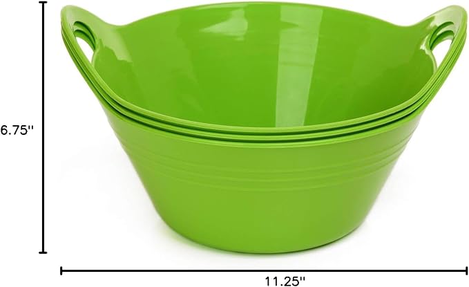 Mintra Home Plastic Bowls with Handles (970ml Small 3pk, Green) - 6.75inW x 3inH - for snacks, candy, popcorn, gift basket, lightweight serving bowl for party, 3 Pack