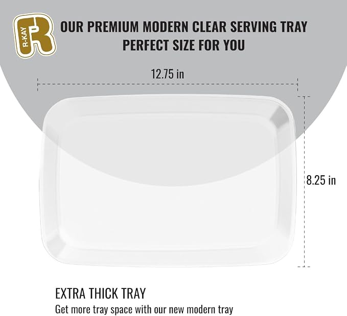 R-kay 6 Pack Clear Plastic Serving Trays For Party, 12.75 x 8.25 In - Heavy Duty Plastic Trays For Food - Rectangular Platters