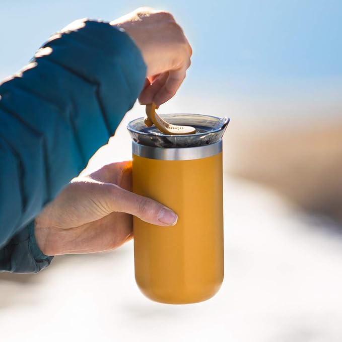 WACACO Octaroma Lungo Vacuum Insulated Coffee Mug, Double-wall Stainless Steel Travel Tumbler With Drinking Lid, 10 fl oz(300ml)， Amber Yellow