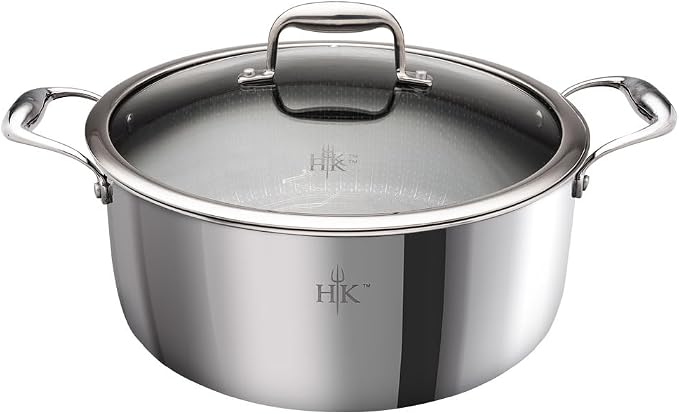 Hell’s Kitchen Hybrid 7.5-Qt Pot with Lid, Tri-Clad Stainless Steel & PFAS-Free Ceramic Nonstick, no PFOA, no PTFE, no Teflon, Non-Toxic Cookware, Metal Utensil Safe, All Cooktops and Oven Safe | Induction Cookware, Stock Pot With Lid, Tri Clad Stainle...
