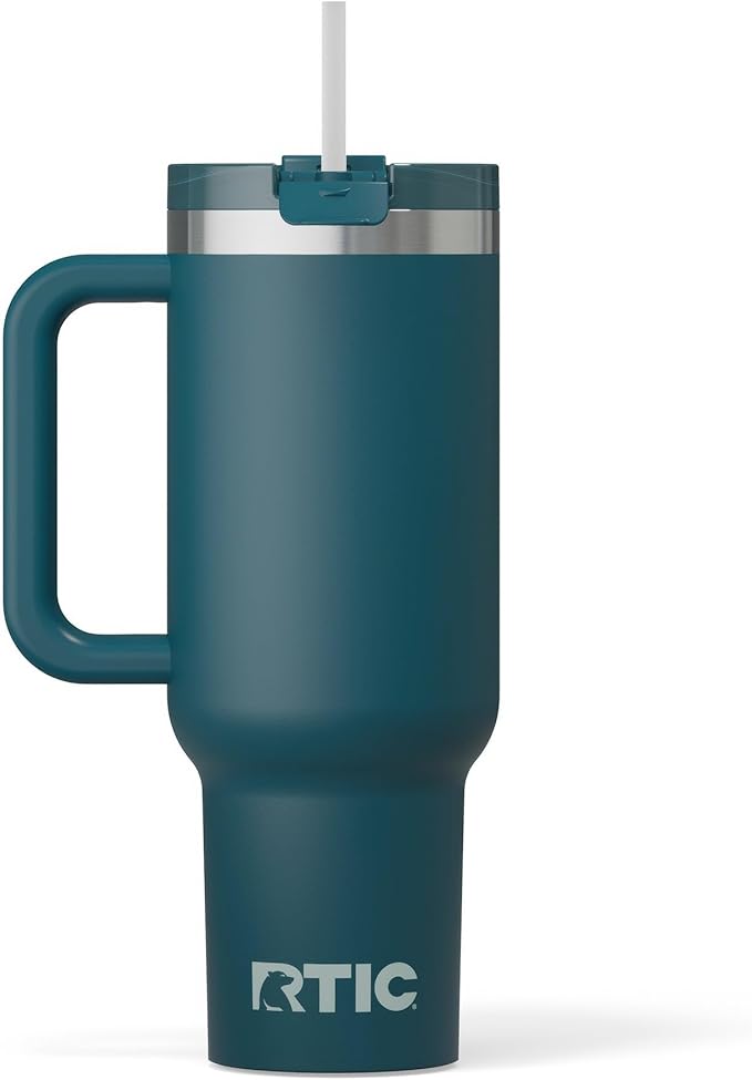 RTIC 40oz Road Trip Tumbler, Insulated, Ceramic Lined, Marine | with Lid, Handle and Straw, Stainless Steel Metal Cup, Portable for Hot and Cold Drinks, Coffee, Car, Camping, Travel