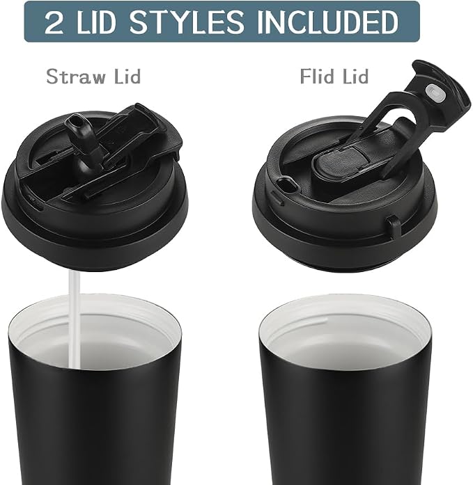 Funkrin Coffee Travel Mug with Flip Lid, 16oz Insulated Tumbler Cup with Ceramic Coating, Double Wall Vacuum Leak-Proof Tumbler for Office School Party Camping