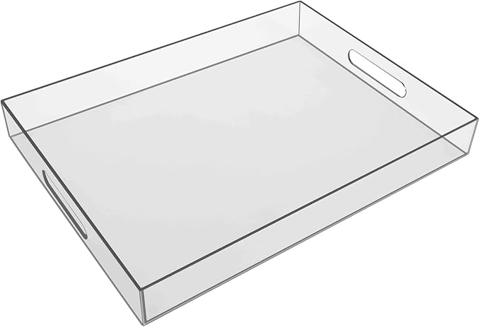 Sooyee Clear Acrylic Serving Tray, 16" x 12" | Coffee Table Trays, Plastic Tray for Living Room, Bathroom, Ottoman Coffee Table, Home Decorative Tray