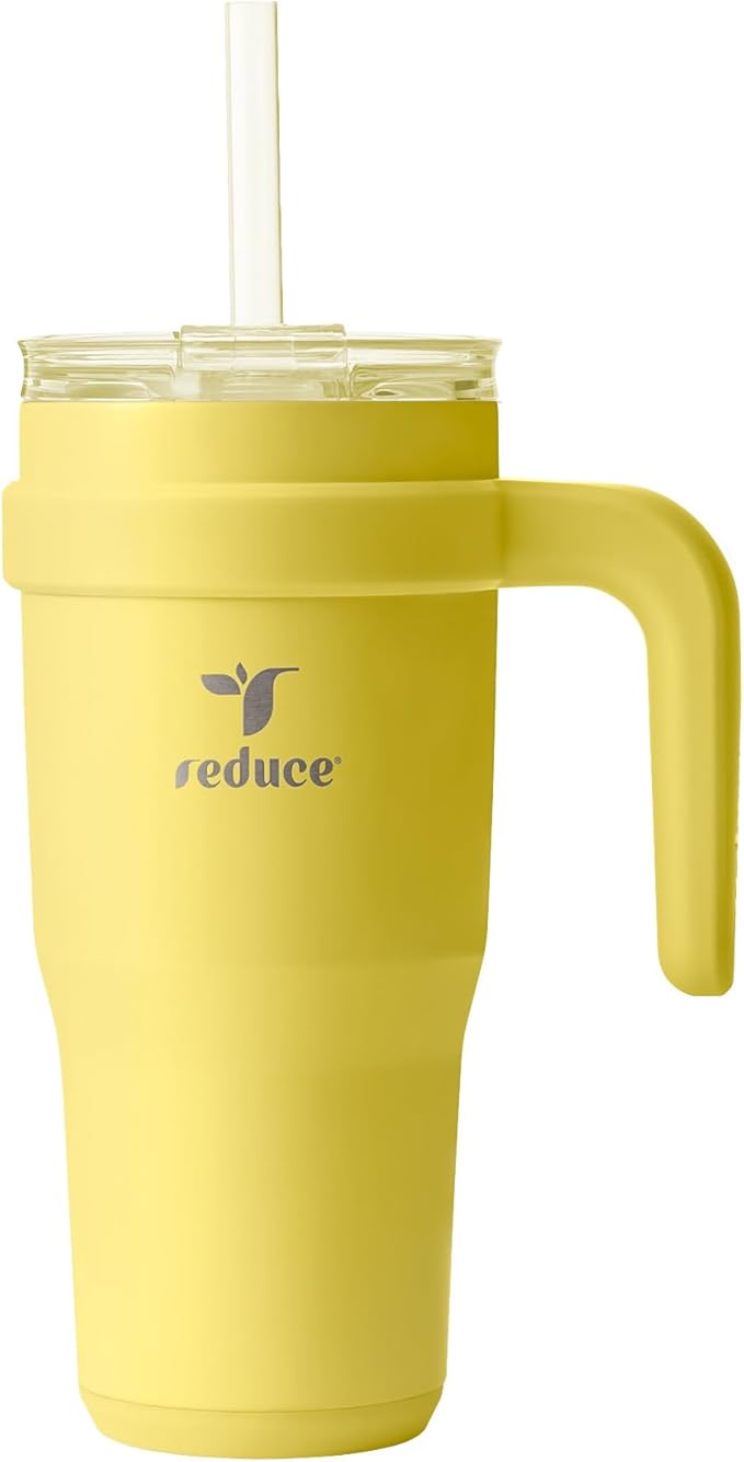 Reduce 24 oz Stainless Steel Tumbler with Handle - Dual-Wall Vacuum Insulated Travel Mug, Sweat-Proof Lid & Reusable Straw - Keeps Drinks Cold for 24 Hrs, Fits Cupholders, Dishwasher Safe -Pina Colada