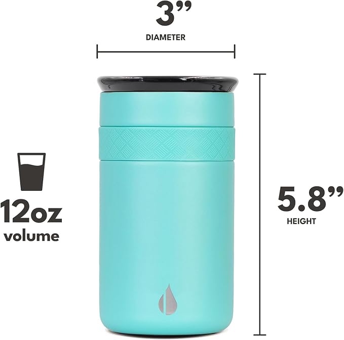 Elemental Artisan 12oz Triple-Wall Insulated Coffee Tumbler w/Ceramic Lid | Triple Wall Coffee Travel Mug, Reusable Stainless Steel Coffee Tumbler; Thermal Coffee Cups for Hot (6 Hrs) & Cold (18 Hrs)
