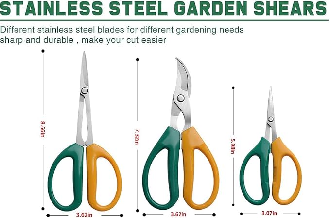 Garden Scissors, Stainless Steel Garden Bonsai Pruning Shears, Anti-Slip Softgrip SnipGardening Tools Garden Shears for Plants Herb (3 PCS)
