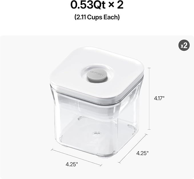 VAKUEN Premium Airtight Food Storage Containers, 2PC-SET(0.53qt), Smart One-Click Seal Lid, Patented Double Silicone Lining, 100% Leak Proof, BPA-FREE, Dishwasher, Freezer & Microwave Safe