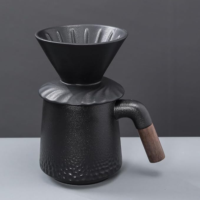 Handmade Black Pour Over Coffee Maker Set, Ceramic Coffee Dripper Brewer Heat Resistant Coffee Pot Decanter ACM01B