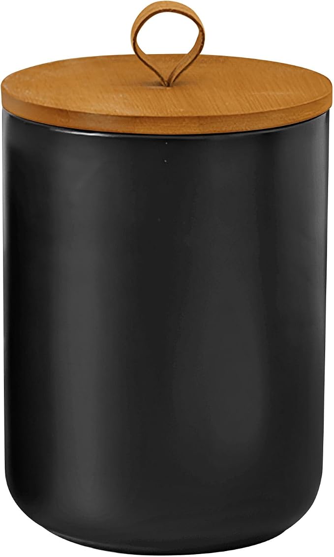 Ceramic Storage Jars, Modern Airtight Canisters with Wooden Lid (Black tuba) | Highly Polished Ceramic, Airtight Seal, Wooden Lid, Perfect For Kitchen Spice, Tea, Coffee Storage, Black 1000ML