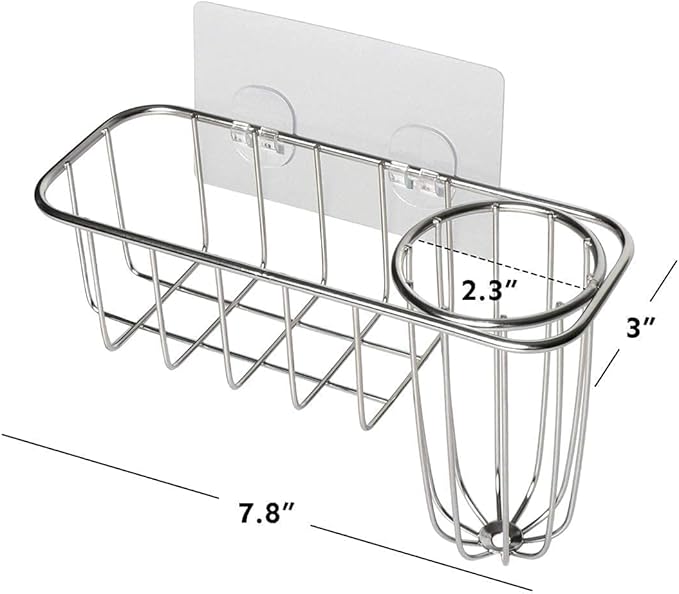 HULISEN Kitchen Sponge Holder, Stainless Steel Sink Caddy with Brush Holder | No-Drill Setup, In-Sink Adhesive Mount, Open Grid Drainage, Sink Strainer, Soap and Scrubber Storage, Rust-Resistant
