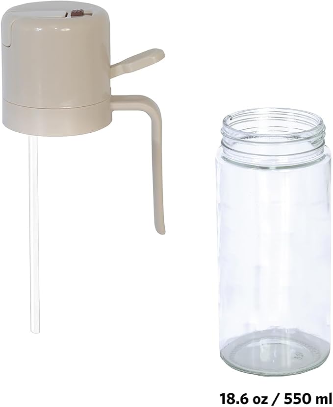 Glad 2 in 1 Oil Dispenser, 18.6oz/550ml - Olive Oil Sprayer for Cooking, Pouring Salad Dressing, and Grilling - Kitchen Gadget with Refillable Glass Bottle, Handle, and Mist or Pour Options - Beige