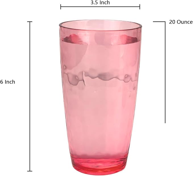 Yalin 20 Ounce Acrylic Drinking Glasses, Reusable Plastic Tumbler, Stackable, BPA-Free, Shatter Proof, Dishwasher Safe, Set of 6 Cups (Red)