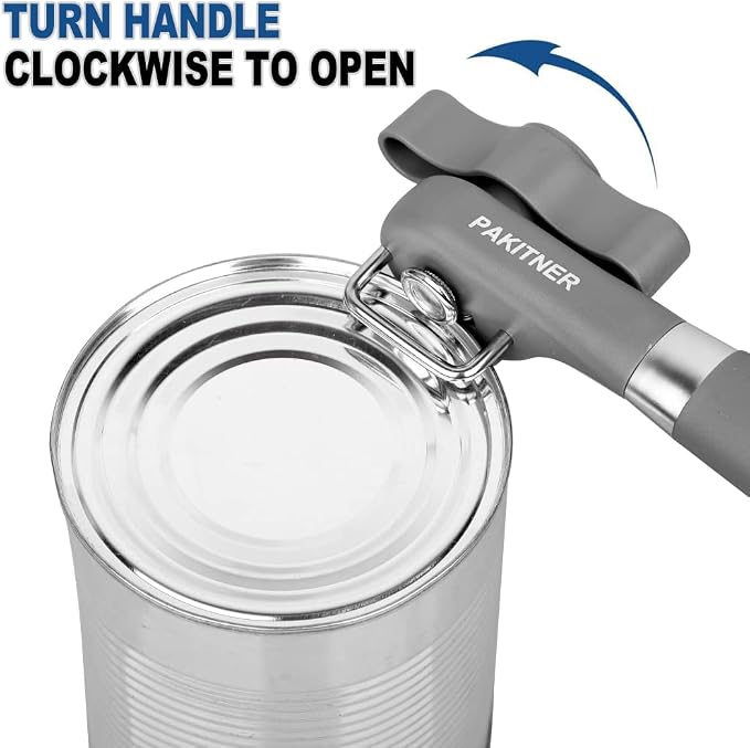 PAKITNER- Cut safe manual can opener, smooth edge - handheld Side cut with Sharp Blade, Comfortable Grip Handle Food Grade Stainless Steel Cutting Can Opener, Gray