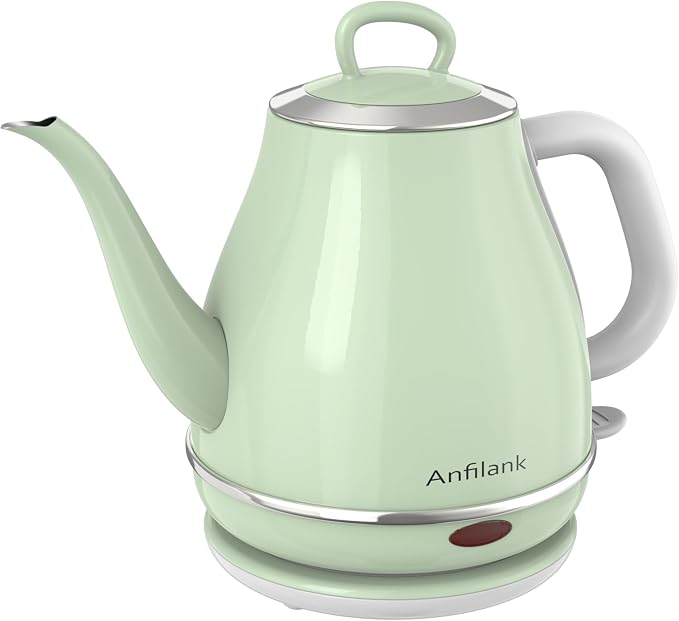 Anfilank Electric Gooseneck Kettle, 1L 1500WFast Boil, 100% Stainless Steel BPA Free Pour-Over Coffee & Tea Kettle,Water Boiler with Auto Shut & Boil-Dry Protectio,Green