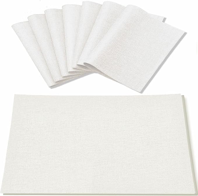 Cloth Placemats Set of 12, Linen Type Fabric Placemats Machine Washable Heat Resistant Placemats Wrinkle Free Thick Polyester Kitchen Place Mats for Dining Table (White)