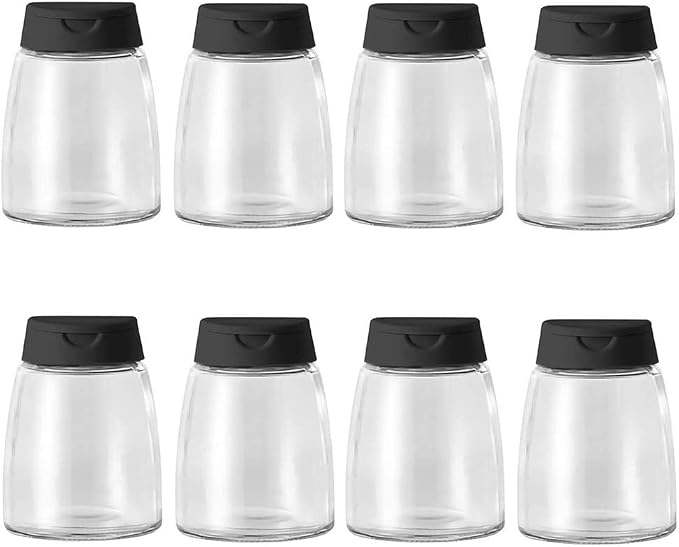 Glass Spice Jars, Double Lids Seasoning Shakers Glass Bottles Spice Shakers Sifter Barbecue Salt & Pepper Shaker Container (8PCS）