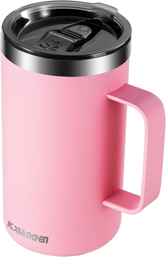 KXIAOCHEN 20 oz Insulated Coffee Mug, Coffee Cup with Lid and Wide Handle | 18/8 stainless steel, 6+ hours hot or 12+ hours cold, wide mouth, no-sweat exterior, for office, work, home and camping