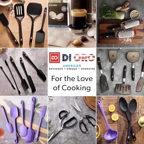 DI ORO Silicone Cooking Spoons - Solid & Slotted Set, 2-Pc Lavender | Large heads for mixing, serving, and stirring; Heat-resistant to 600F for nonstick cookware; BPA-free and dishwasher safe