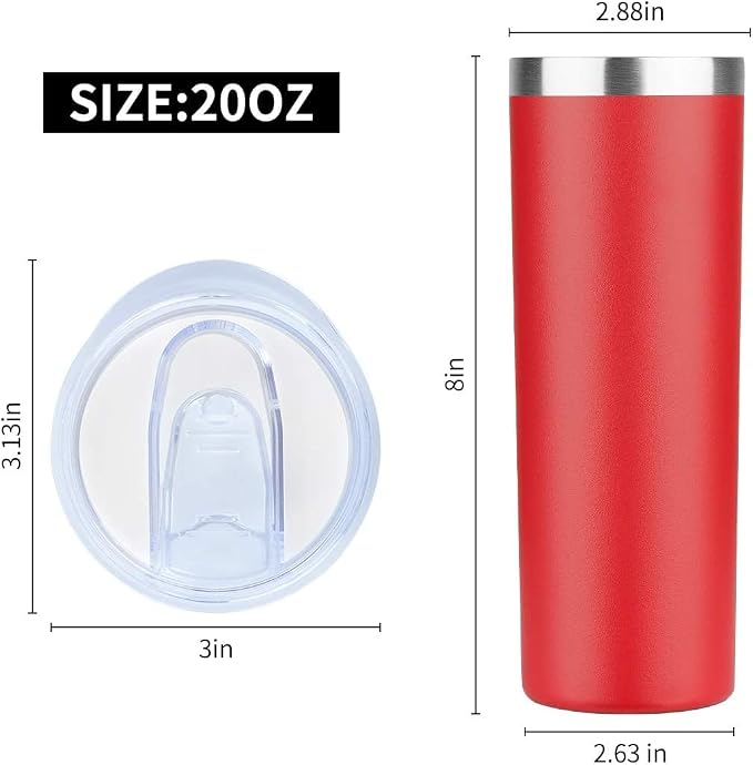 HASLE OUTFITTERS 20 oz Skinny Tumblers Bulk Set, Stainless Steel Insulated Slim Tumblers with Lids, Reusable Double Wall Travel Coffee Mugs, Durable Powder Coated Travel Water Cups(Red, 12)
