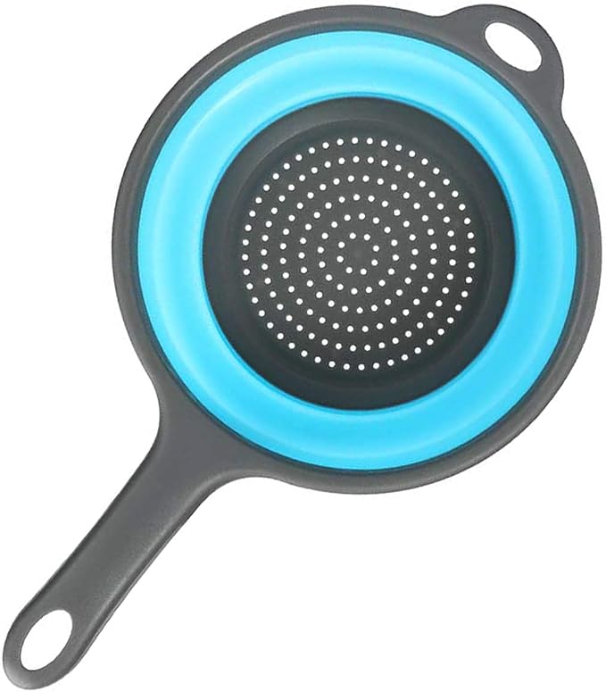 Kitchen Foldable Silicone Strainer Colanders with Handles, Blue | Collapsible Colanders, Space-Saver Folding Strainer, for Draining Pasta, Vegetable