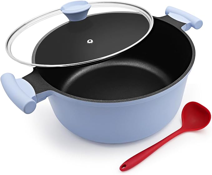 7 Qt Nonstick Stock Pot with Lid, Large Soup Pot with Stay-Cool Handle,Blue | Lightweight & Durable, Suitable for All Stoves, Including Induction, PTFE & PFAS & PFOA Free