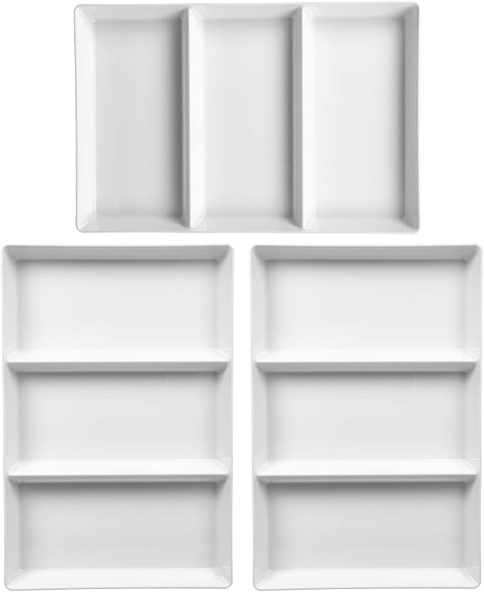 US Acrylic Avant White Plastic Divided Serving Trays (Set of 3) 15” x 10” | Large Reusable 3-Section Party Platters | Serve Appetizers, Fruit, Veggies, & Desserts | BPA-Free & Made in USA