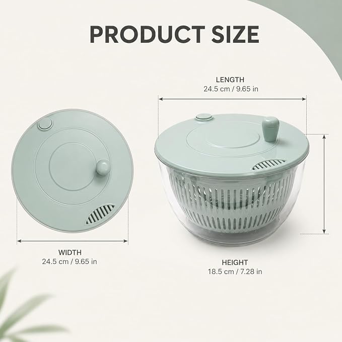 5-Blade Salad Spinner, Mandoline Vegetable Slicer and Juicer, Green | 304 stainless steel blades for slicing, shredding and crinkle cuts, with lettuce dryer basket, egg separator and food holder