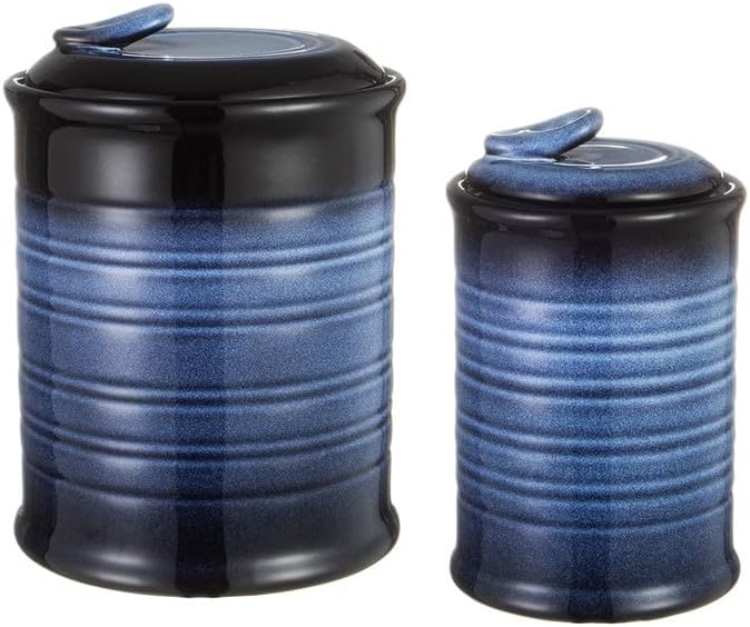 Nihow Food Storage Jar,Ceramic Canister Sets for The Kitchen,Set of 2,Blue | Air Tight Lid,Seal Damp-proof,For Flour/Sugar/Rice/Coffee/Cookies/Candy,Kitchen Counter Canister/Dishwasher Safe