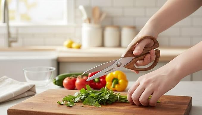 Farberware All-Purpose Kitchen Shears with Faux Wood-Grain Finish Handles, Stainless Steel Blades, Multipurpose Scissors for Meat, Herbs, and More