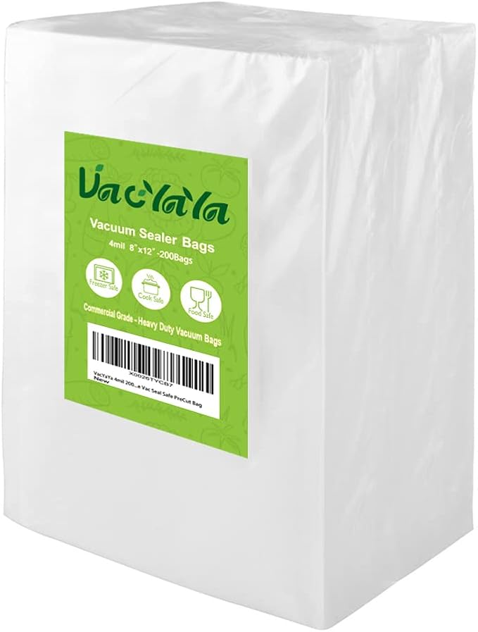 Quart 4mil 8"x12"Vacuum Sealer Bags 200ct for Food Storage | BPA Free PreCut Food Grade,Commercial Grade,Heavy Duty Vacuum Food Freezer Bags,Great for Sous Vide Vacuum Sealer