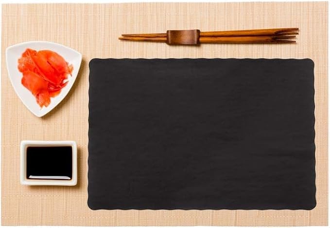 Paper Placemats for Dining Table – Disposable Scalloped Edges Color Table Mats great for Parties and Christmas Table Decorations 10"x14" 50ct ( Black )