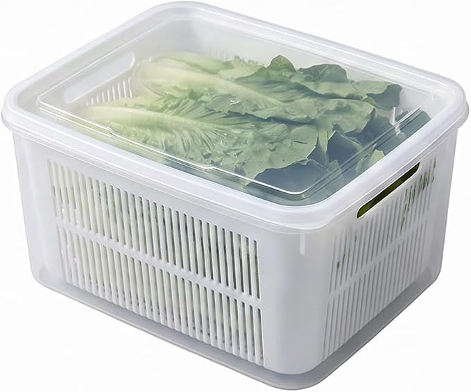 Kruggo Fruit Storage Container For Fruit Kitchen Storage (A, Large) | Removable Colander Produce Storage Containers for Fridge Organizer