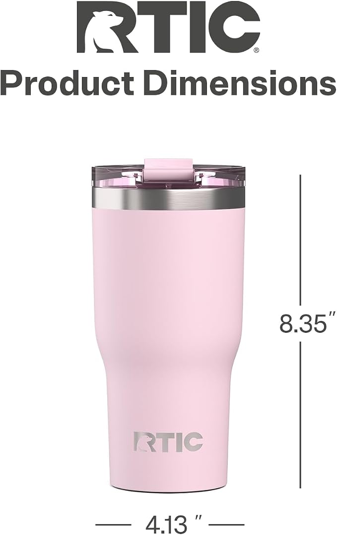 RTIC 30oz Essential Tumbler with Lid, Ceramic Lined, Pale Pink | Insulated, Stainless Steel Metal, Portable Travel Cup for Hot and Cold Drinks, Coffee, Car, Camping and Travel