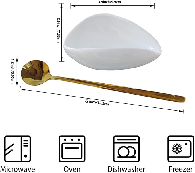 Mini Coffee Spoon Holder, Small Ceramic Spoon Rest for Coffee Stirrers, Teaspoon, Bar Spoon, Coffee Bar Accessories (Ture white+Gold Spoon)
