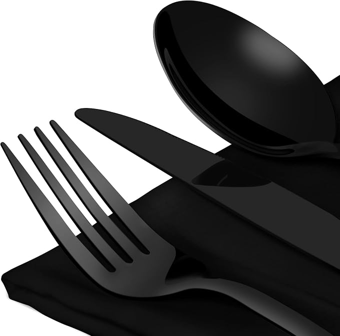 Aisoso Black Silverware Set, 20-Piece Flatware Set Service for 4 | Stainless Steel Cutlery Set, Include Knife Fork Spoon, Stylish Mirror Finish,Great for Home Kitchen Restaurant