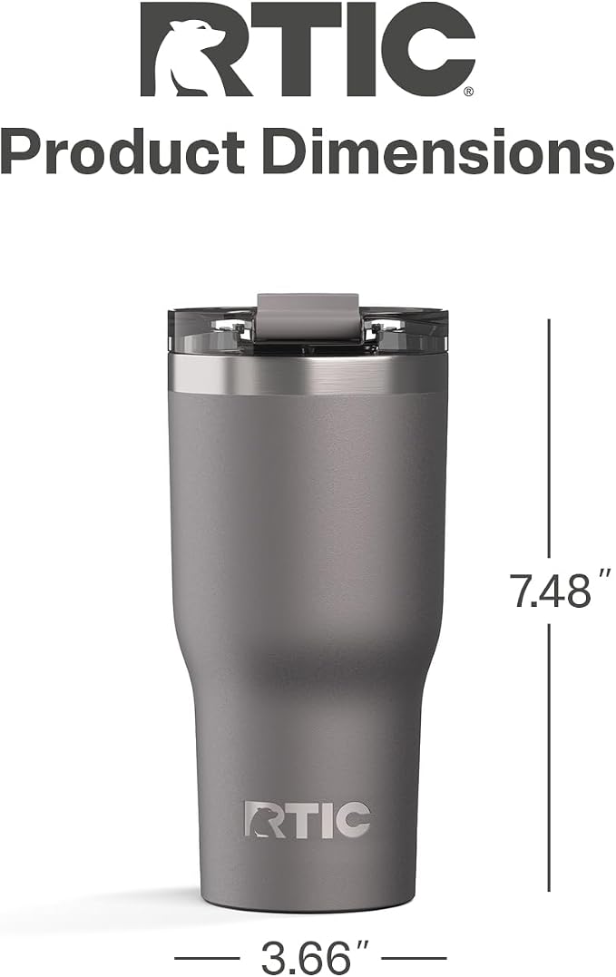 RTIC 20oz Essential Tumbler with Lid, Ceramic Lined, Graphite | Insulated, Stainless Steel Metal, Portable Travel Cup for Hot and Cold Drinks, Coffee, Car, Camping and Travel