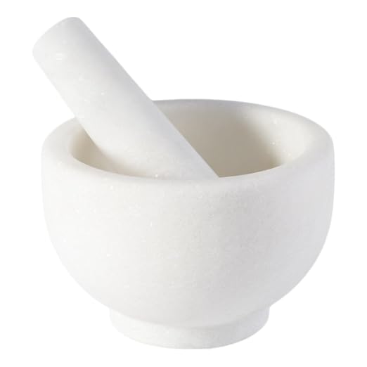 Natural Marble Mortar and Pestle Set, 5" Unpolished Heavy Duty Grinder Bowl for Kitchen, Guacamole, Salsa, Pill Crusher, Spice, Herb, Marble Bowl for Kitchen Counter(Rough Surface Finished)