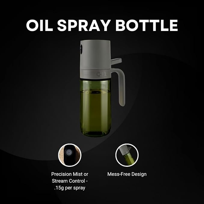 Oil Spray Bottle – Precision Oil Mister with Adjustable Mist & Stream – 0.15g Measured Spray for Healthier Cooking – Non-Drip Design for Air Fryer, Grilling, Salad & Baking