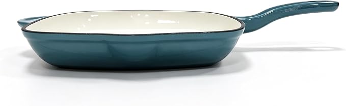 Enameled Cast Iron Steak Grill Pan, Nonstick Square Grilling Pan, Frying Pan (Peacock Blue, 9.5 inch)
