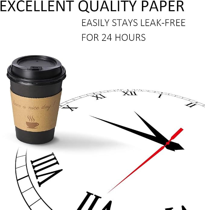 BYSNOW 100 pack 12 oz Disposable Coffee Cups with Lids Thickened Hot Cups | Scald Resistant Hot Cups with Sleeve and Stirring Sticks, To Go Coffee Cups for Home, Office, Cafes and Party (Black 12oz)