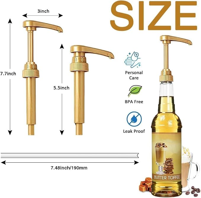 12 Pcs Gold Coffee Syrup Pump Compatible with 25.4Oz/750ml Bottles | Syrup Dispenser Pumps, Great for Home & Coffee Bar, Drinking Mixes, Tea, Beverage, Cocktails, Syrup Bottles, Plus Spoons