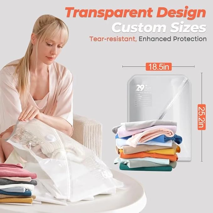 Vacbird Travel Vacuum Storage Bags, 8 Pack 29" Vacuum Seal Bags with Rechargeable Cordless Pump Compression Packing for Clothing Clothes Suitcase Luggage